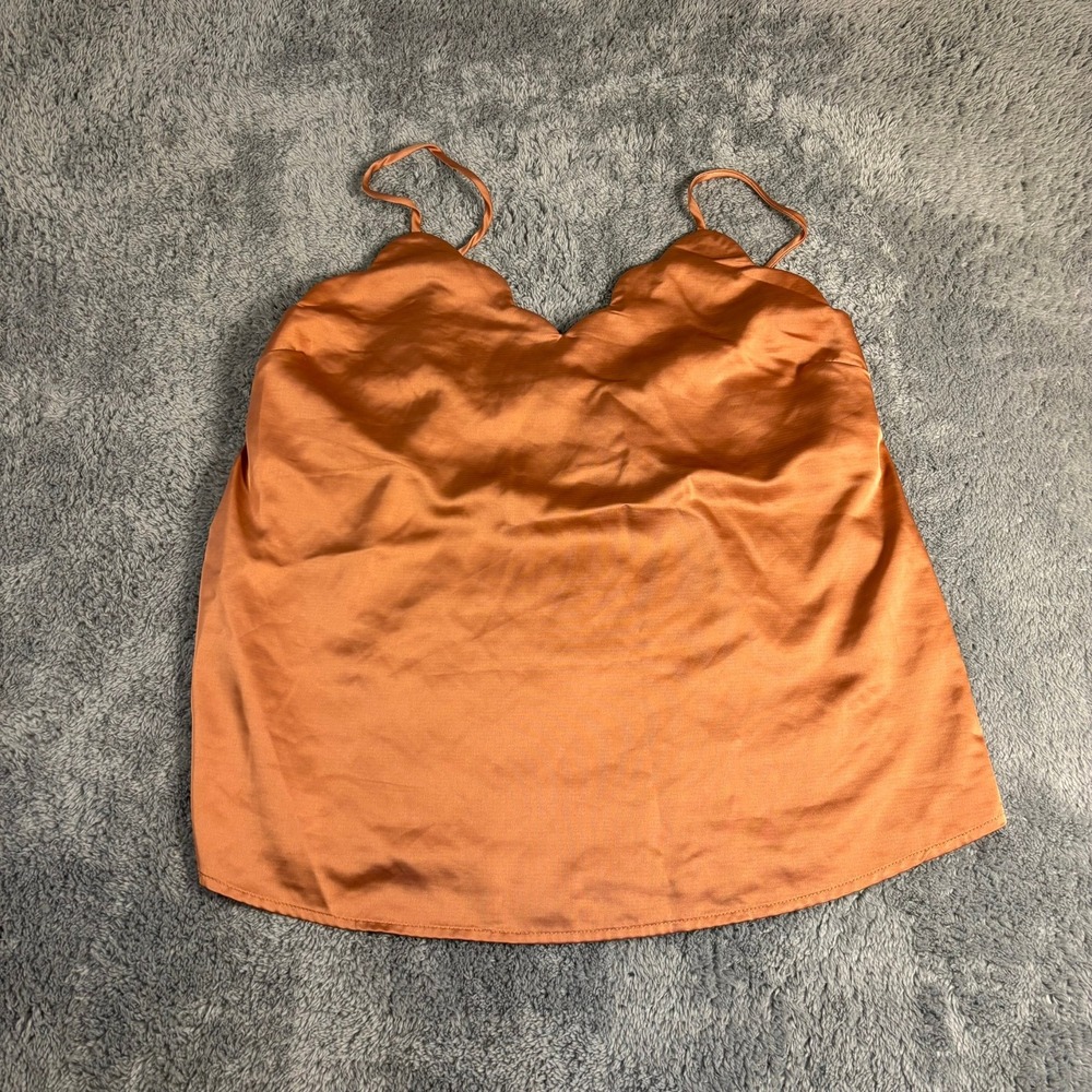 Monteau Los Angeles Scalloped Satin Camisole Copper Orange Top Large